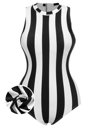 She's wearing 1950s Contrast Stripes Triangle One-Piece Swimsuit and the whole beach remembers the 1950s