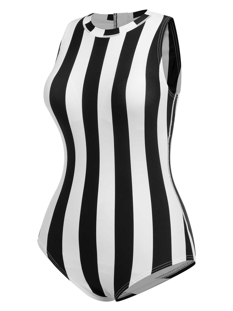 This 1950s Contrast Stripes Triangle One-Piece Swimsuit carries 1950s vacation dreams in every stitch