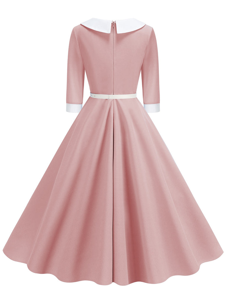1950s Contrast Tie Neck Belted Lapel Dress — the kind of 1950s dress that makes strangers smile