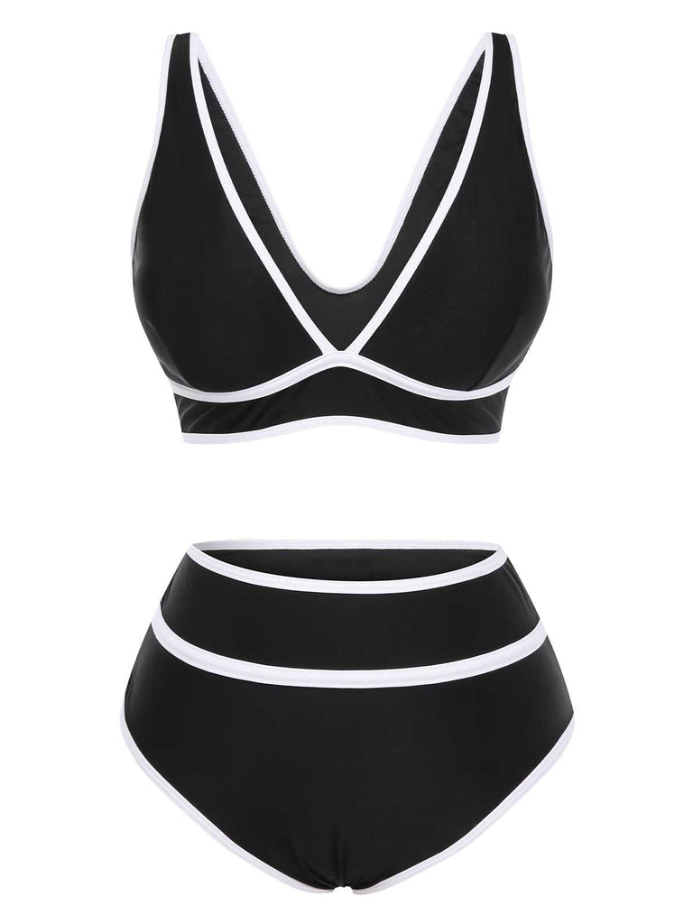 1950s Contrast Trim High Waist Bikini Set - vintage fashion, retro style