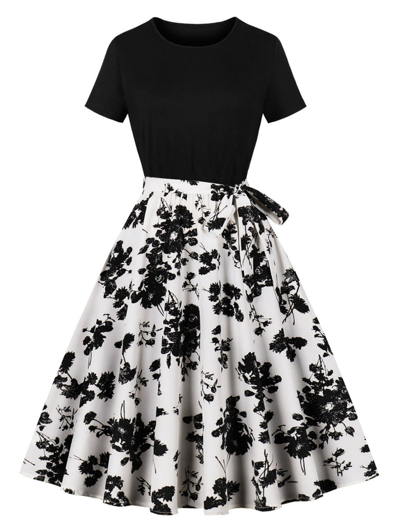 1950s Crew Neck Patchwork Swing Dress: where 1950s romance meets her modern spirit