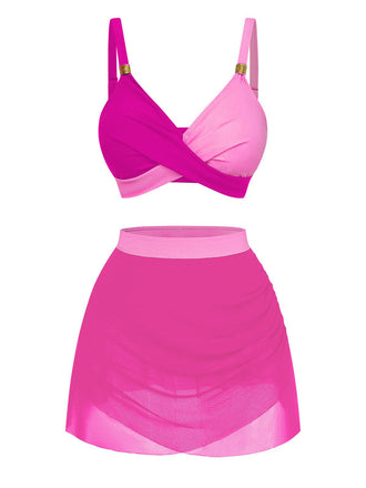 1950s Cross-Back Ruched Mesh Bikini Set - vintage fashion, retro style