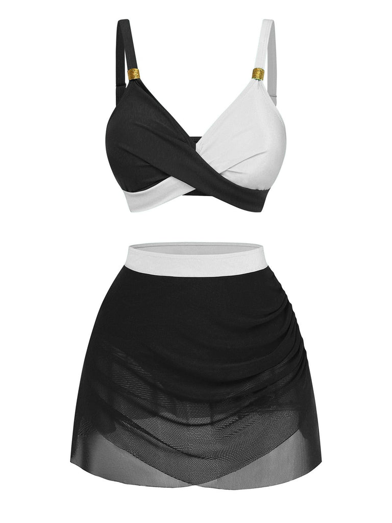 1950s Cross-Back Ruched Mesh Bikini Set - vintage fashion, retro style