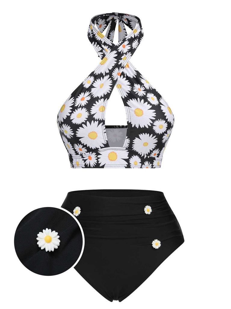 She's wearing 1950s Daisy Cross Strap Swimsuit and the whole beach remembers the 1950s