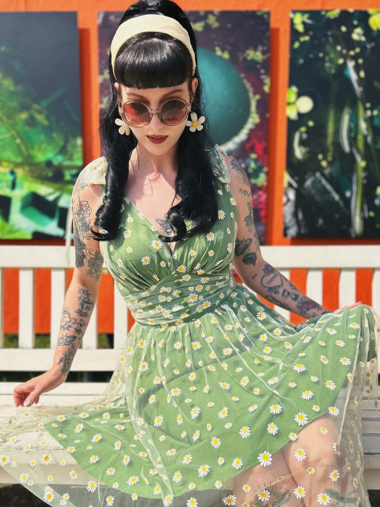1950s Daisy Mesh Swing Dress - vintage dress, retro fashion, rockabilly