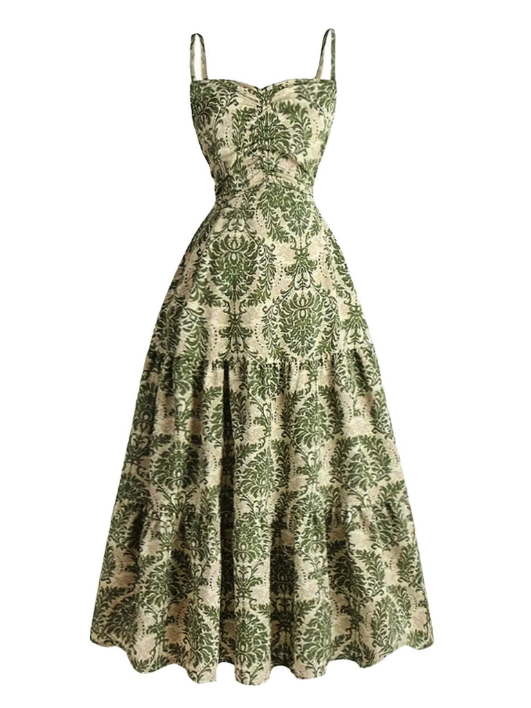 1950s-Damask-Spaghetti-Strap-Sweetheart-A-Line-Dress, vintage, retro, dress
