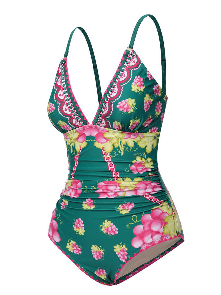 1950s Deep V Grape One-Piece Swimsuit: 1950s Riviera elegance, reimagined for her