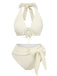 1950s Deep V-Neck Textured Seashell Halter Swimsui