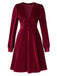 1950s Deep V-Neck Velvet Button Solid Dress — a 1950s silhouette that turns sidewalks into runways