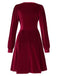 She slips into this 1950s Deep V-Neck Velvet Button Solid Dress and suddenly it's a 1950s daydream