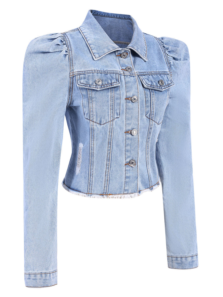 1950s Denim Leg-Of-Mutton Button Coat, vintage coat, retro outerwear - perfect for women who love vintage and retro fashion