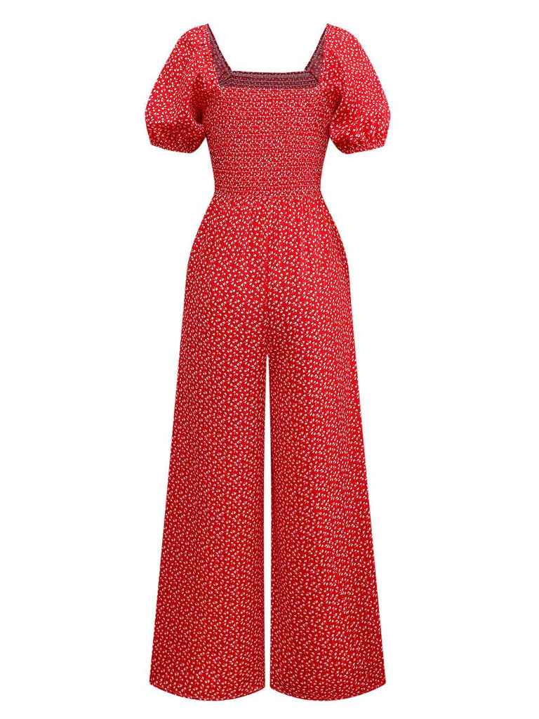 1950s Ditsy Floral Square Neck Puff Jumpsuit - vintage jumpsuit, retro fashion