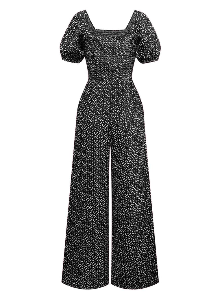 1950s Ditsy Floral Square Neck Puff Jumpsuit - vintage jumpsuit, retro fashion
