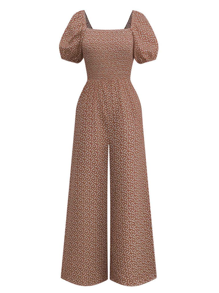 1950s Ditsy Floral Square Neck Puff Jumpsuit - vintage jumpsuit, retro fashion