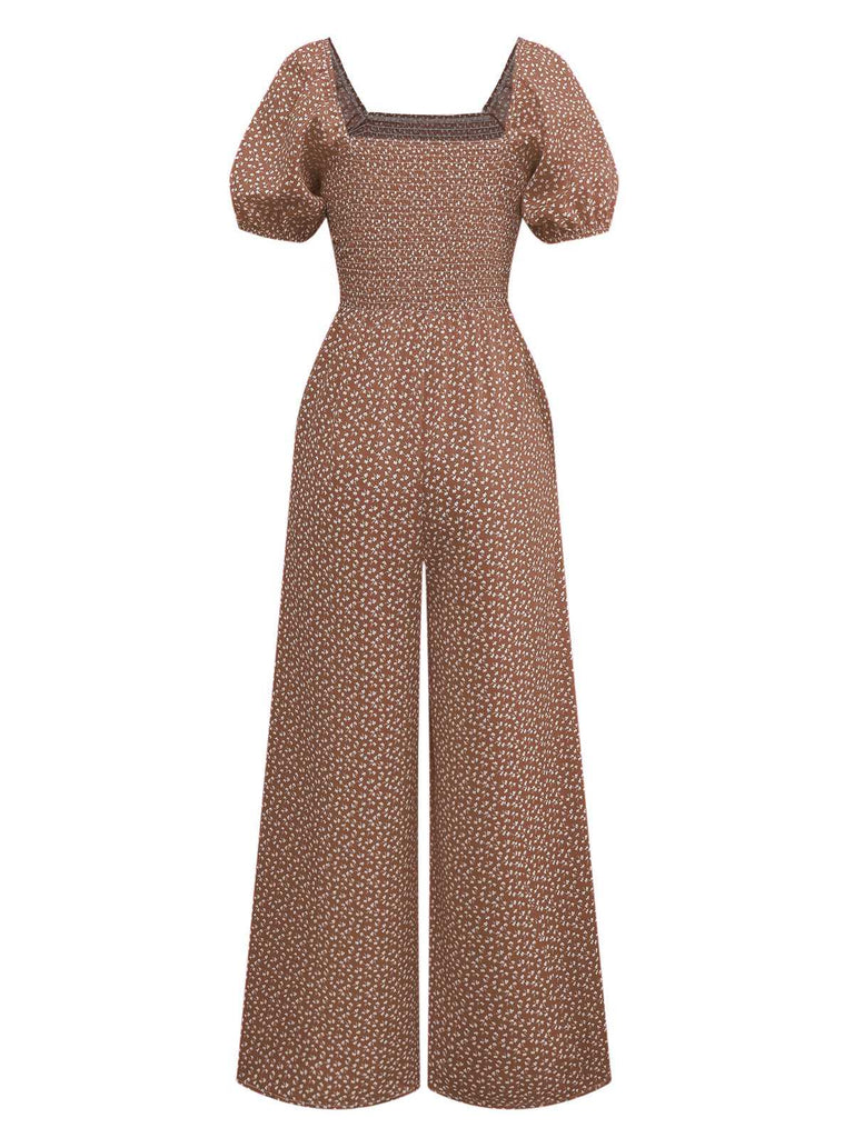 1950s Ditsy Floral Square Neck Puff Jumpsuit - vintage jumpsuit, retro fashion