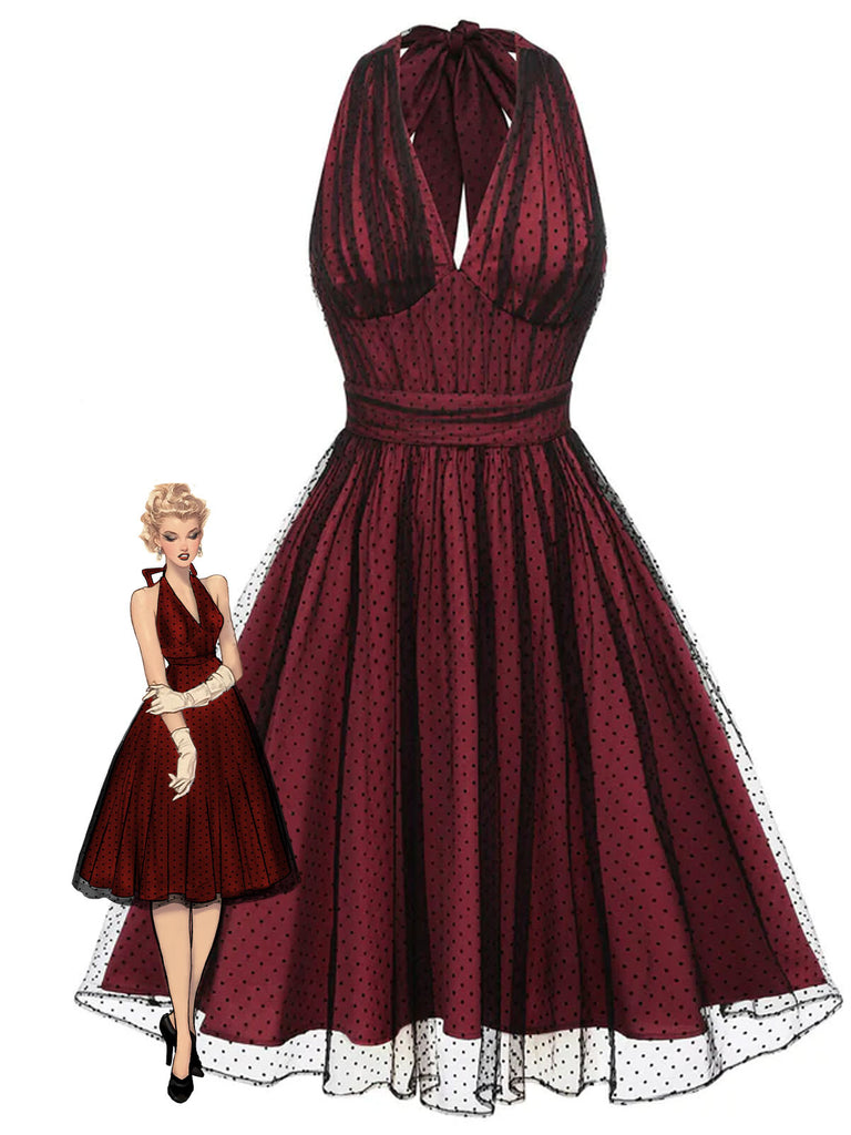 Red 1950s Dots Mesh Swing Dress | Retro Stage Red 1950s Dots Mesh Swing Dress | Retro Stage