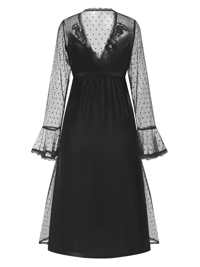 1950s Dots Sheer Sleeves Deep | 1950s | vintage dress, retro fashion