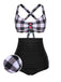 She's wearing 1950s Double Strap Buttoned Plaids Swimsuit and the whole beach remembers the 1950s