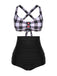 1950s Double Strap Buttoned Plaids Swimsuit: 1950s Riviera elegance, reimagined for her