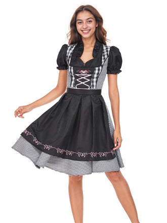 2PCS Black 1950s Oktoberfest Puff Sleeves Gingham Dress with Apron - vintage dress, retro fashion, rockabilly
