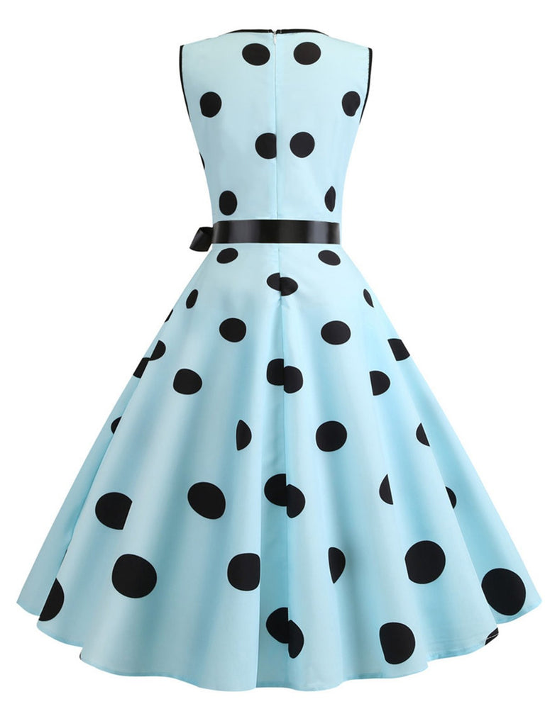 2PCS Blue 1950s Embroidery Pockets Dress & Bow Polka Dot Dress - vintage dress, retro fashion, rockabilly
