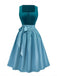 2PCS Blue 1950s Flannelette Floral Dress & Satin Apron - vintage dress, retro fashion, rockabilly