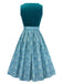 2PCS Blue 1950s Flannelette Floral Dress & Satin Apron - vintage dress, retro fashion, rockabilly