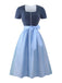 2PCS Blue Grey 1950s Solid Square Neck Dress & Apron - vintage dress, retro fashion, rockabilly