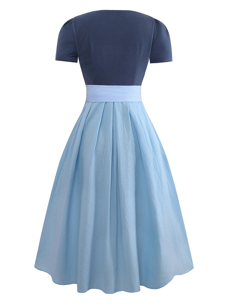 2PCS Blue Grey 1950s Solid Square Neck Dress & Apron - vintage dress, retro fashion, rockabilly
