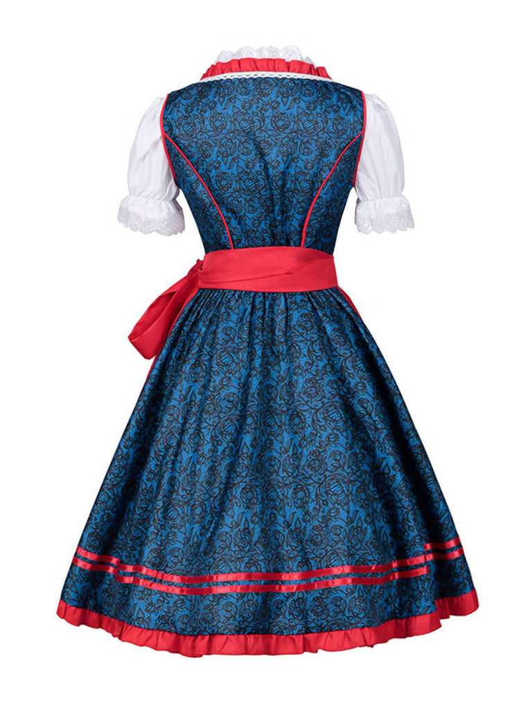 2PCS Blue 1950s Oktoberfest Bavarian Carnival Dress & Red Apron - vintage dress, retro fashion, rockabilly