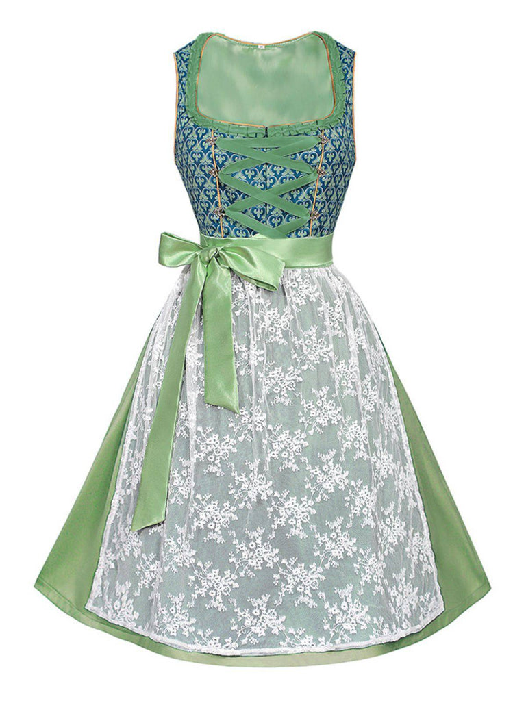 2PCS Green 1950s Floral Patchwork Dress & Embroidered Apron - vintage dress, retro fashion, rockabilly