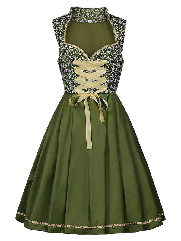 2PCS Green 1950s Ribbon Floral Dress & Embroidered Apron | Retro Stage 2PCS Green 1950s Ribbon Floral Dress & Embroidered Apron | Retro Stage