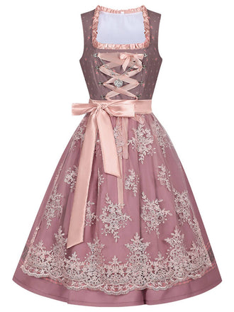 2PCS Misty Rose 1950s Ditsy Floral Satin Dress & Apron - vintage dress, retro fashion, rockabilly