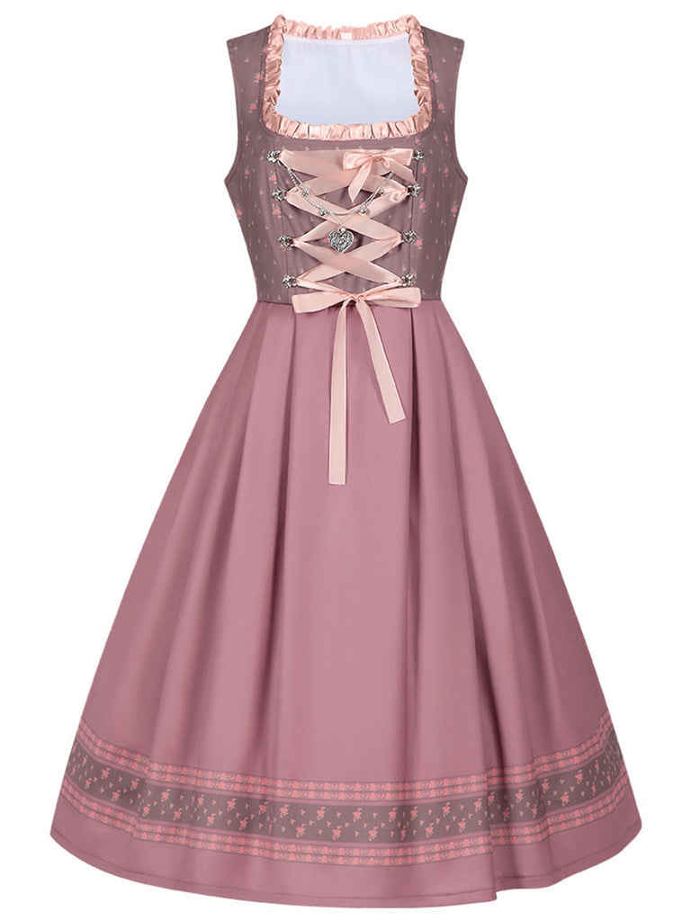 2PCS Misty Rose 1950s Ditsy Floral Satin Dress & Apron - vintage dress, retro fashion, rockabilly