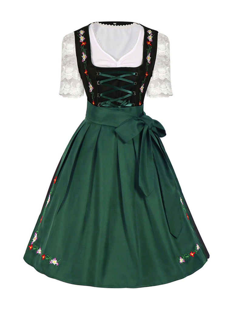 2PCS 1950s Oktoberfest White Top & Black Dress & Green Apron - vintage dress, retro fashion, rockabilly