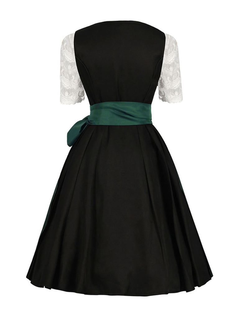 2PCS 1950s Oktoberfest White Top & Black Dress & Green Apron - vintage dress, retro fashion, rockabilly
