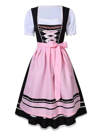 2PCS Pink 1950s Oktoberfest Puff Sleeves Embroidered Dress - vintage dress, retro fashion, rockabilly