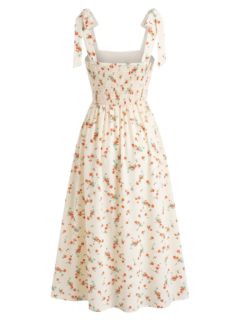 beige and white floral dress Beige Floral Midi Dress - All Dresses