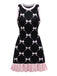 Black 1950s Bow Print Sleeveless Knit Ruffled Dress - vintage dress, retro fashion, rockabilly