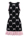 Black 1950s Bow Print Sleeveless Knit Ruffled Dress - vintage dress, retro fashion, rockabilly