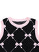 Black 1950s Bow Print Sleeveless Knit Ruffled Dress - vintage dress, retro fashion, rockabilly