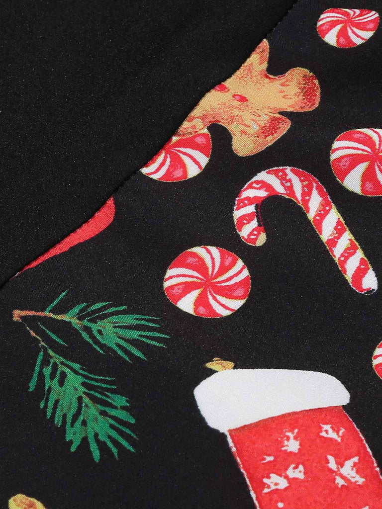 Black 1950s Christmas Gingerbread & Candy Cane Dress - vintage dress, retro fashion, rockabilly