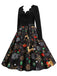 Black 1950s Christmas Print Petal Collar Belted Dress - vintage dress, retro fashion, rockabilly