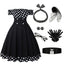 Black 1950s Off Shoulder Polka Dots Dress With Accessories Set - vintage dress, retro fashion, rockabilly