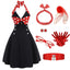 Black Red 1950s Halter Dot Swing Dress With Accessories Set - vintage dress, retro fashion, rockabilly