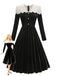 Black 1950s Velvet  Knitted Collar Pearl Button Dress - vintage dress, retro fashion, rockabilly