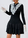 Black & White 1950s Lace Patchwork Bow Long Sleeve Dress - vintage dress, retro fashion, rockabilly