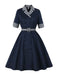 Blue 1950s Double Breasted Plaid Lapel Belted Dress - vintage dress, retro fashion, rockabilly