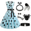 1950s Bow Polka Dot Swing Dress With Accessories Set - vintage dress, retro fashion, rockabilly