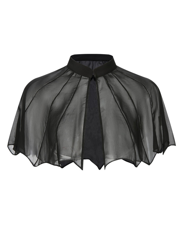2PCS Black 1950s Halloween Bat Mesh Dress & Sheer Cape - vintage dress, retro fashion, rockabilly